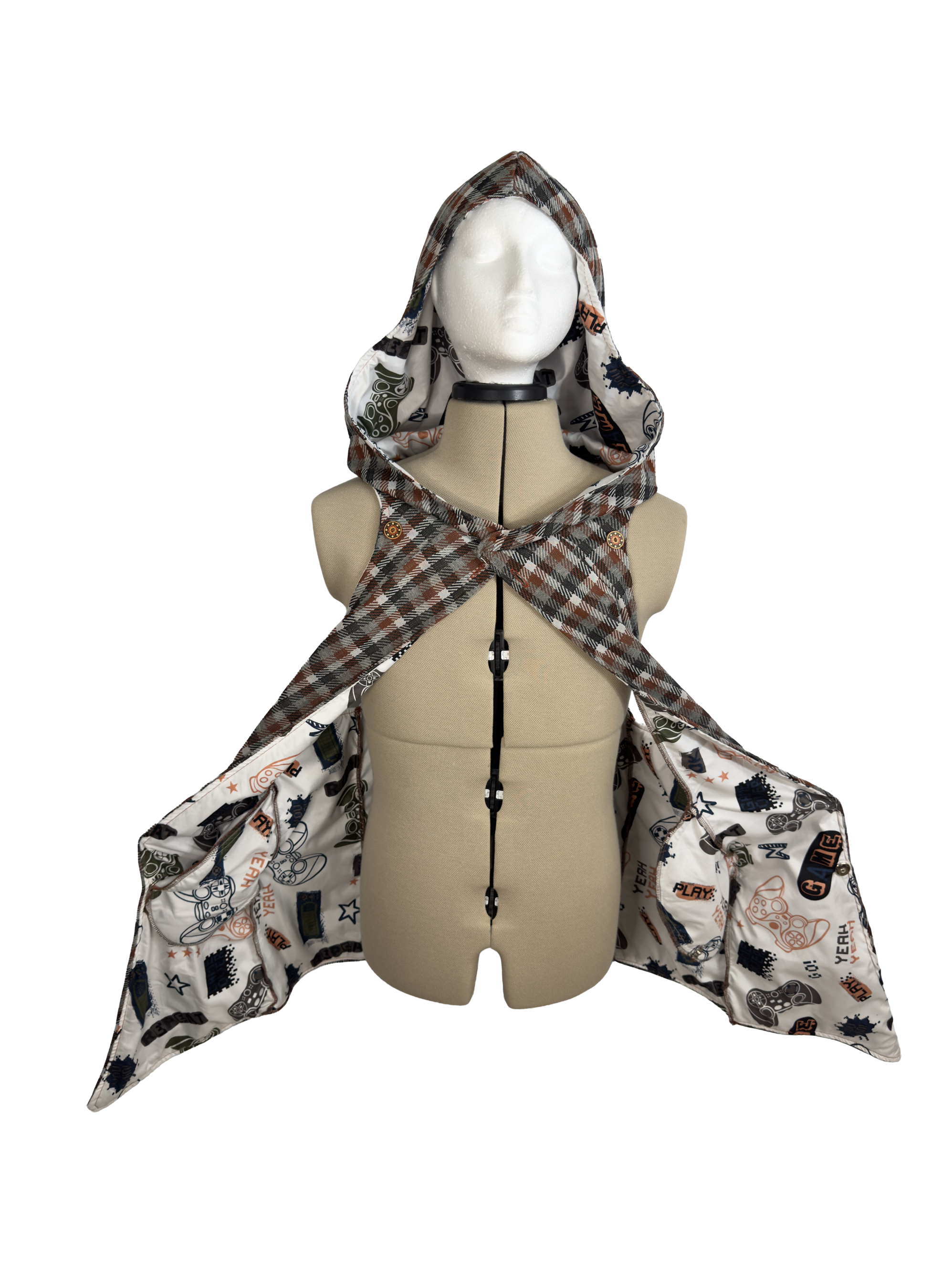 Plaid Pixel Poetry Cowled Cloak (Non-Reversible)