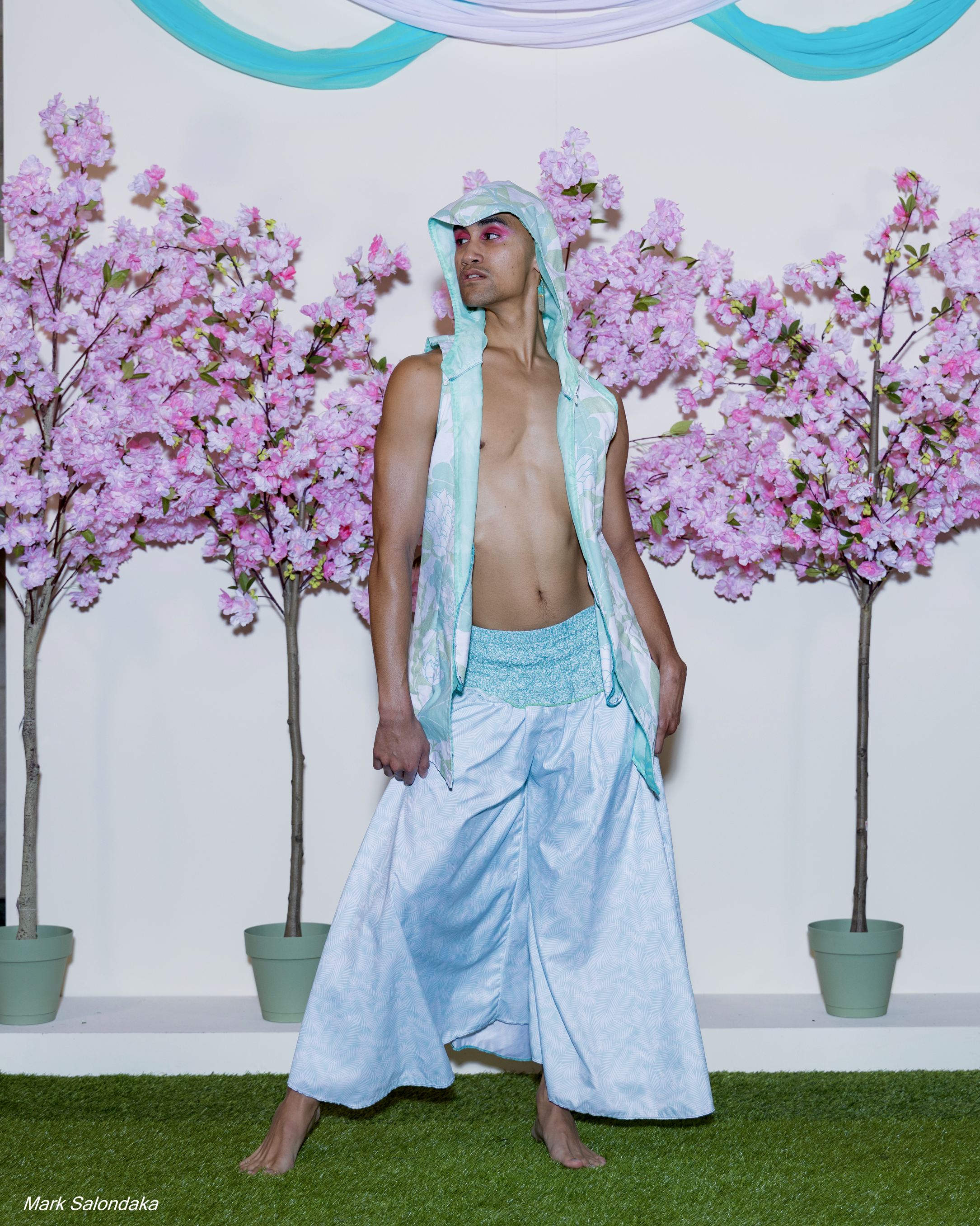 Model: Sincere. Wearing: Flare! Pants and Cowled Cloak (Structured, Non-Reversible)