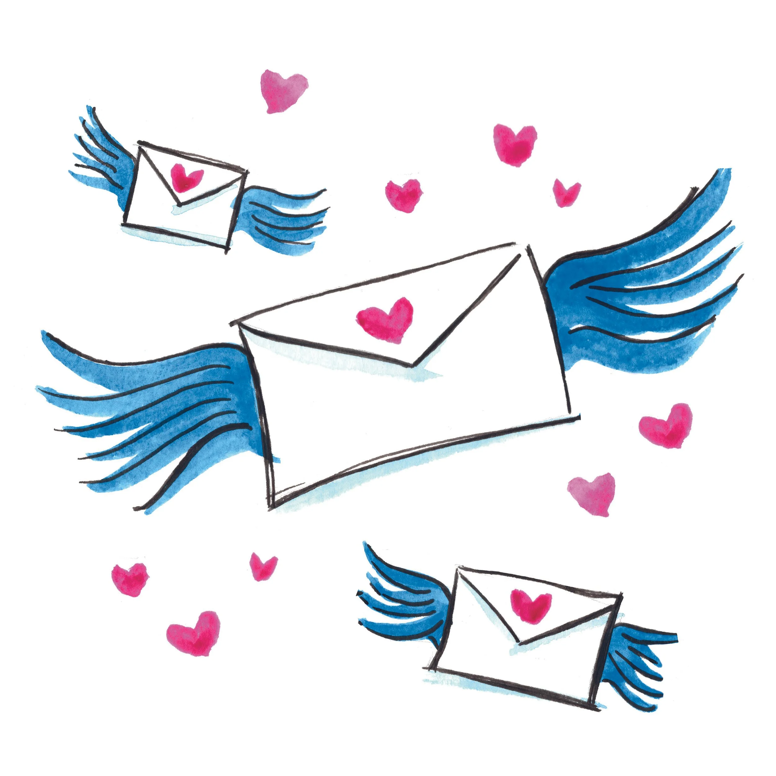 Heart Mail - watercolour, pen