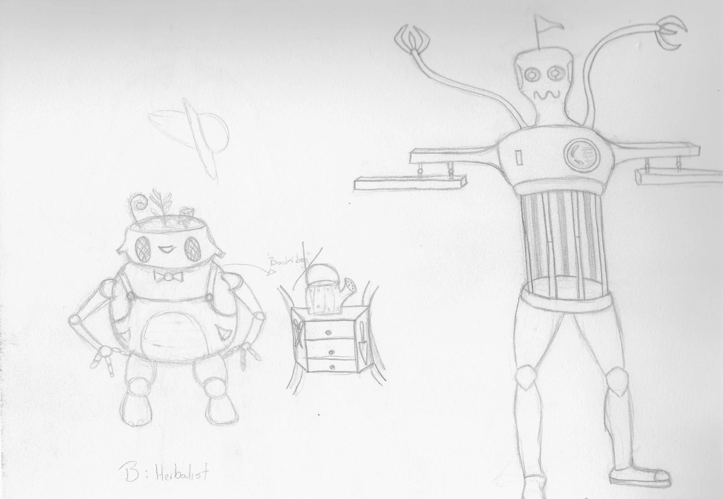 Robot Concept Sketches, Herbalist and Shopkeeper