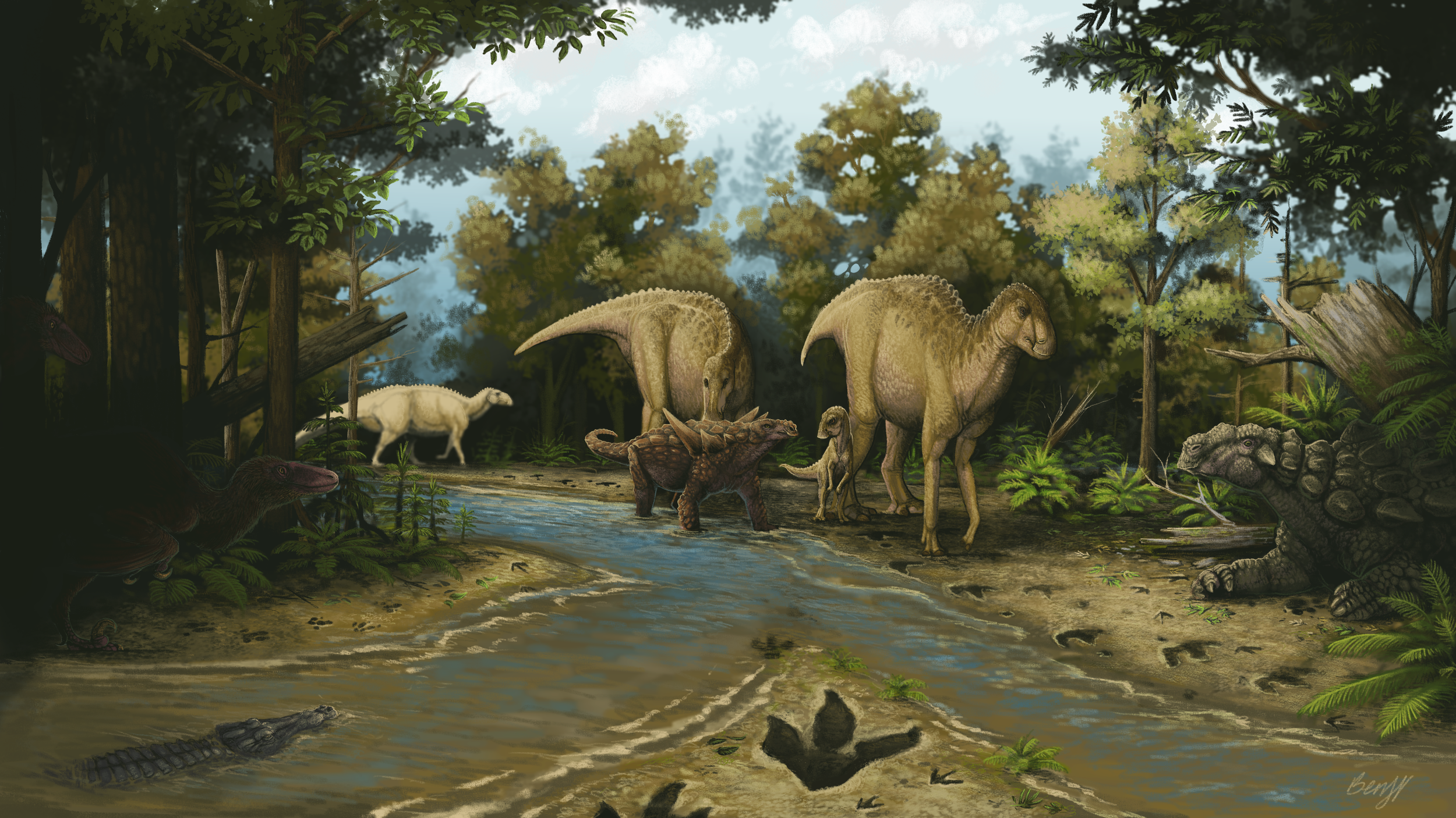 Art depicting some of the species of dinosaurs present in the Nutria Formation, found in colorado.