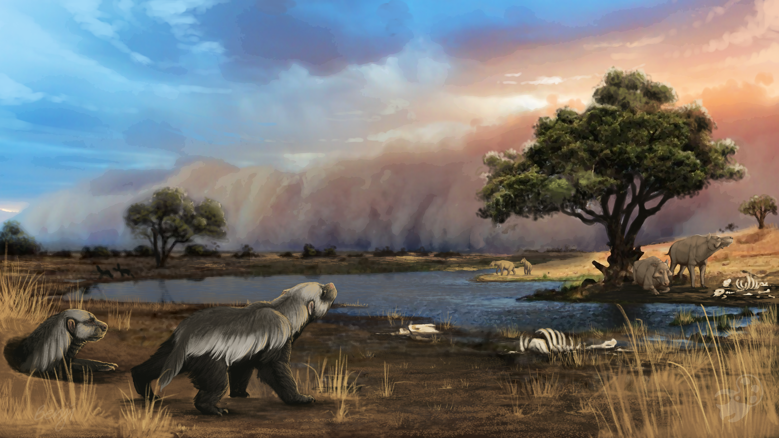 some ancient badgers experience a foreboding sandstorm in the Agate Fossil Beds, NE