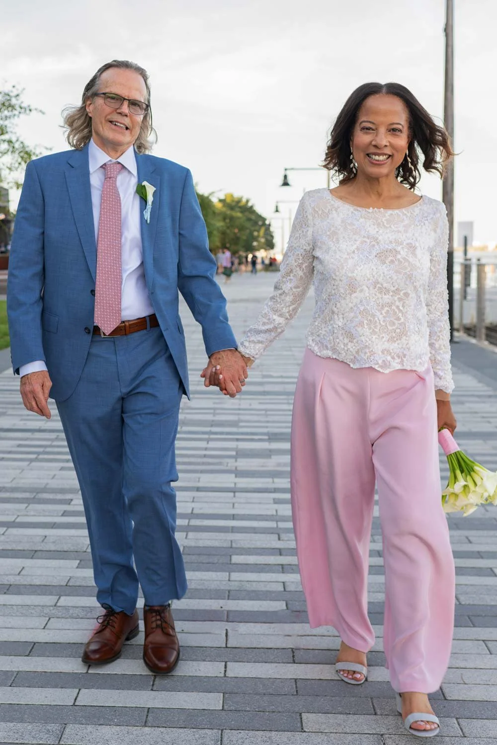 Alexandria wedding with custom-made white and pink dress 