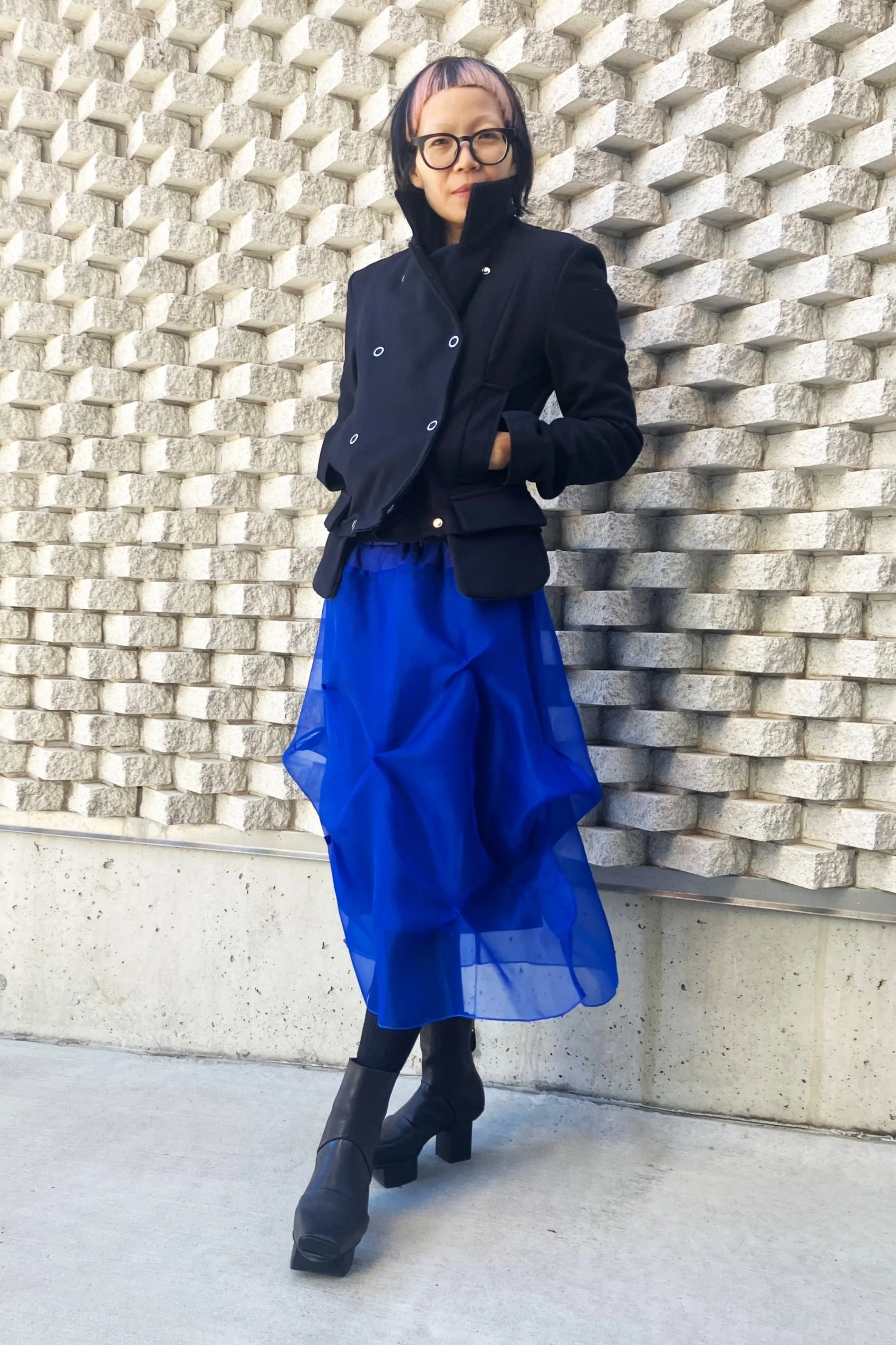 Sculptural organza blue skirt