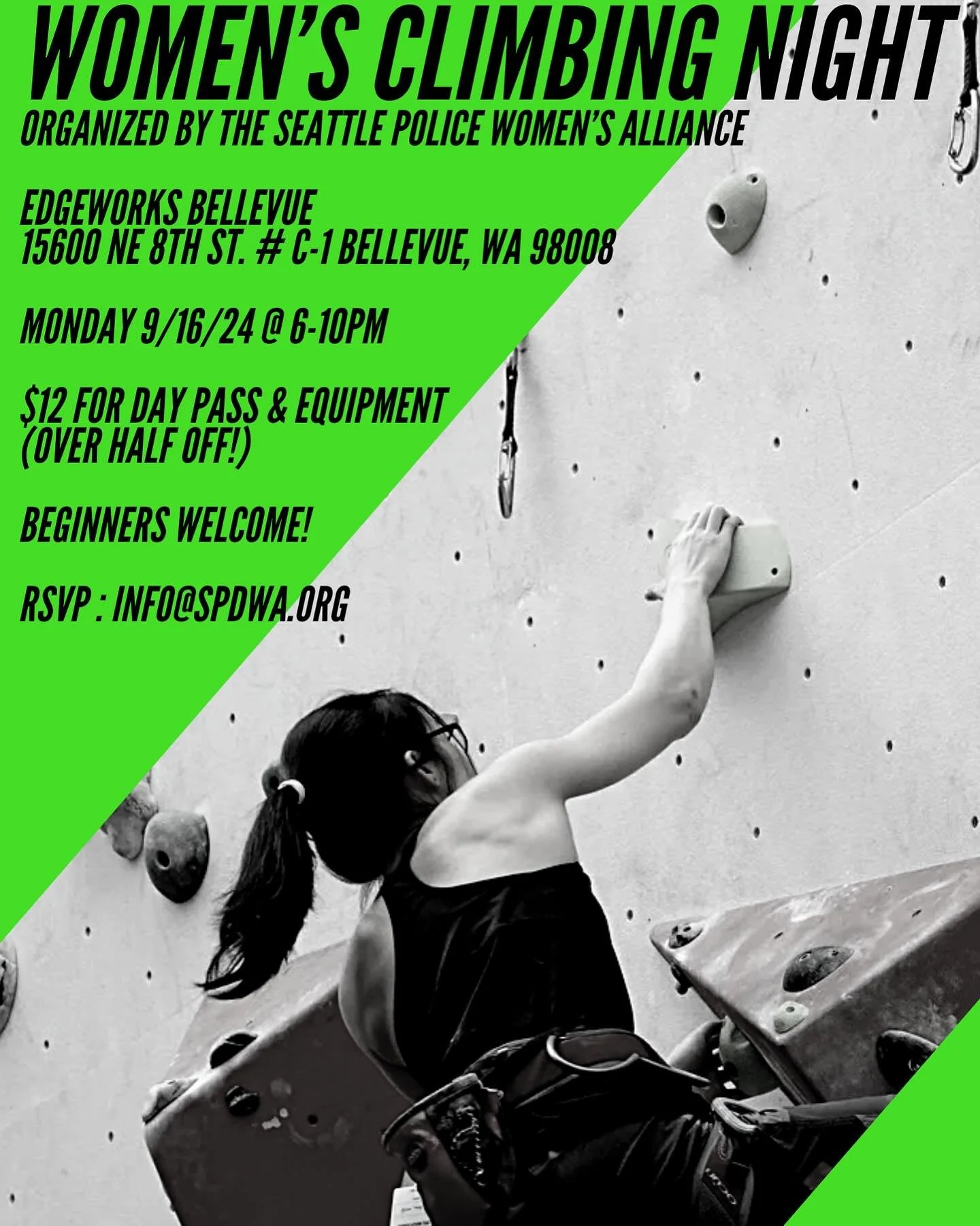 9.16.2024 - Join us for an evening of fun and camaraderie! All experience levels are welcome. 

#indoorrockclimbing #womenempowerment 
#womensupportingwomen #womenpolice 
#police #femalepoliceofficer #womenrockclimbing