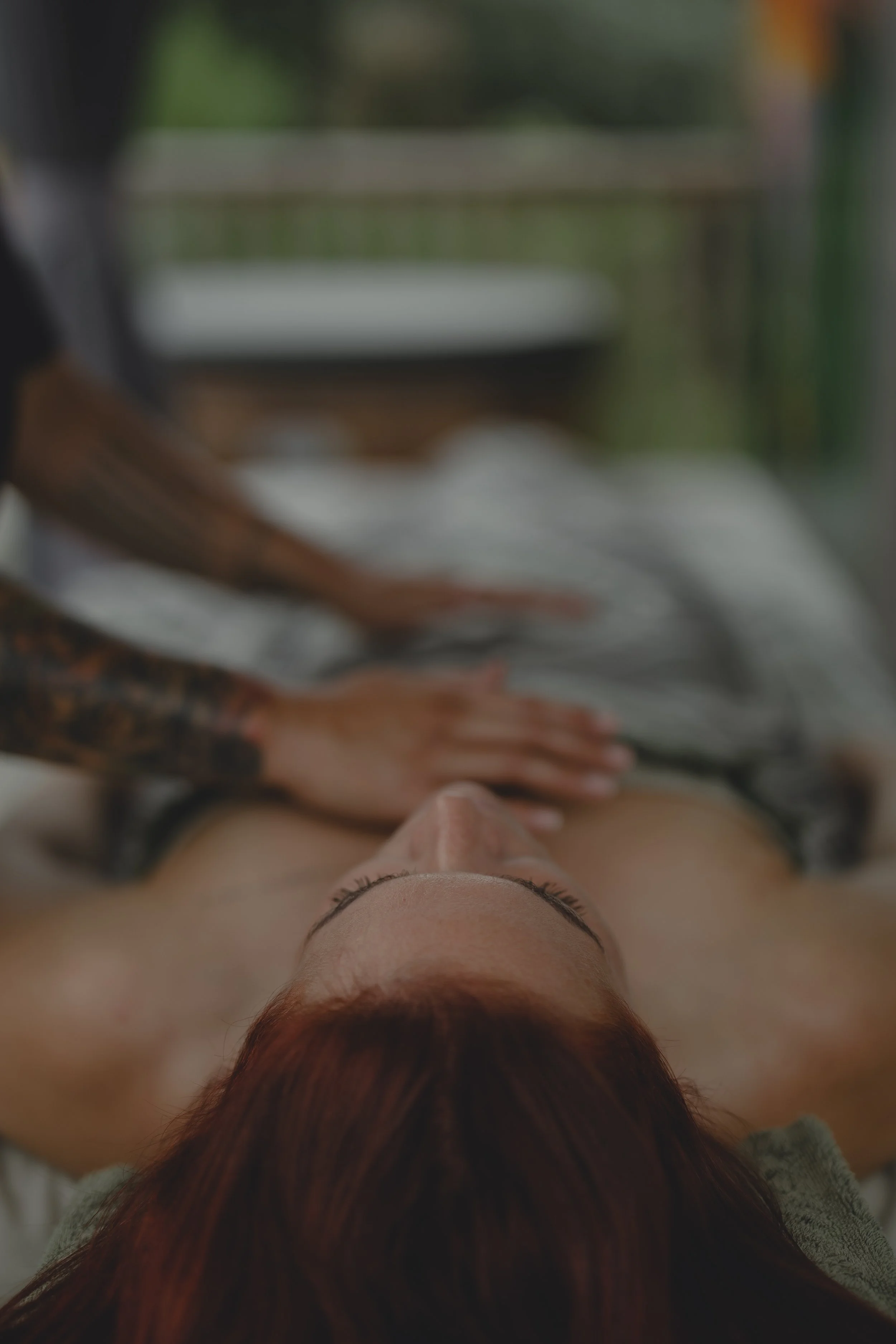 Massage client on massage table.