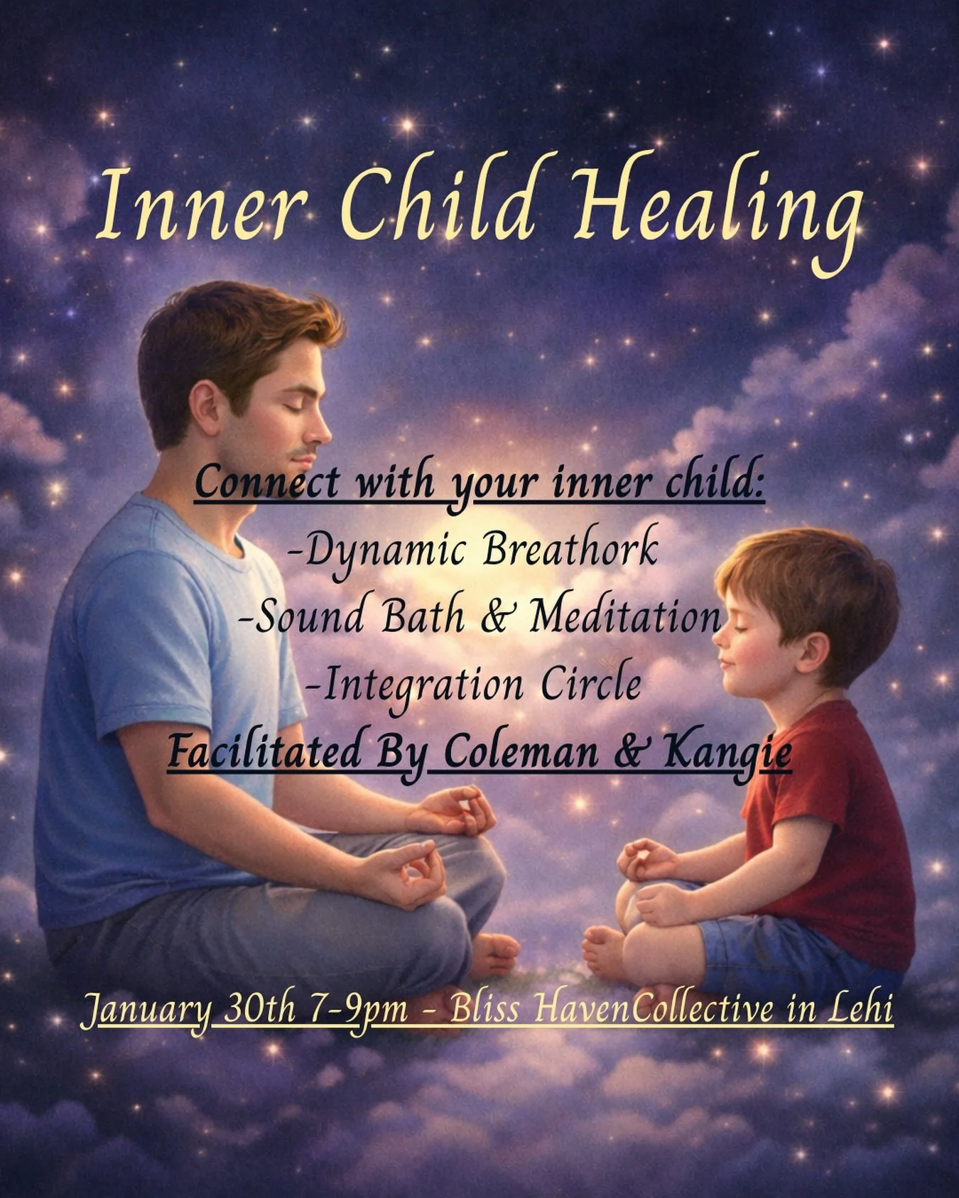 Inner Child Healing Breathwork &amp; Sound Bath/Meditation ✨
.
Come connect with your inner child. Through breathwork, we will soften the nervous system, release stuck trauma and energy holding back our ability to connect with our inner child, and le