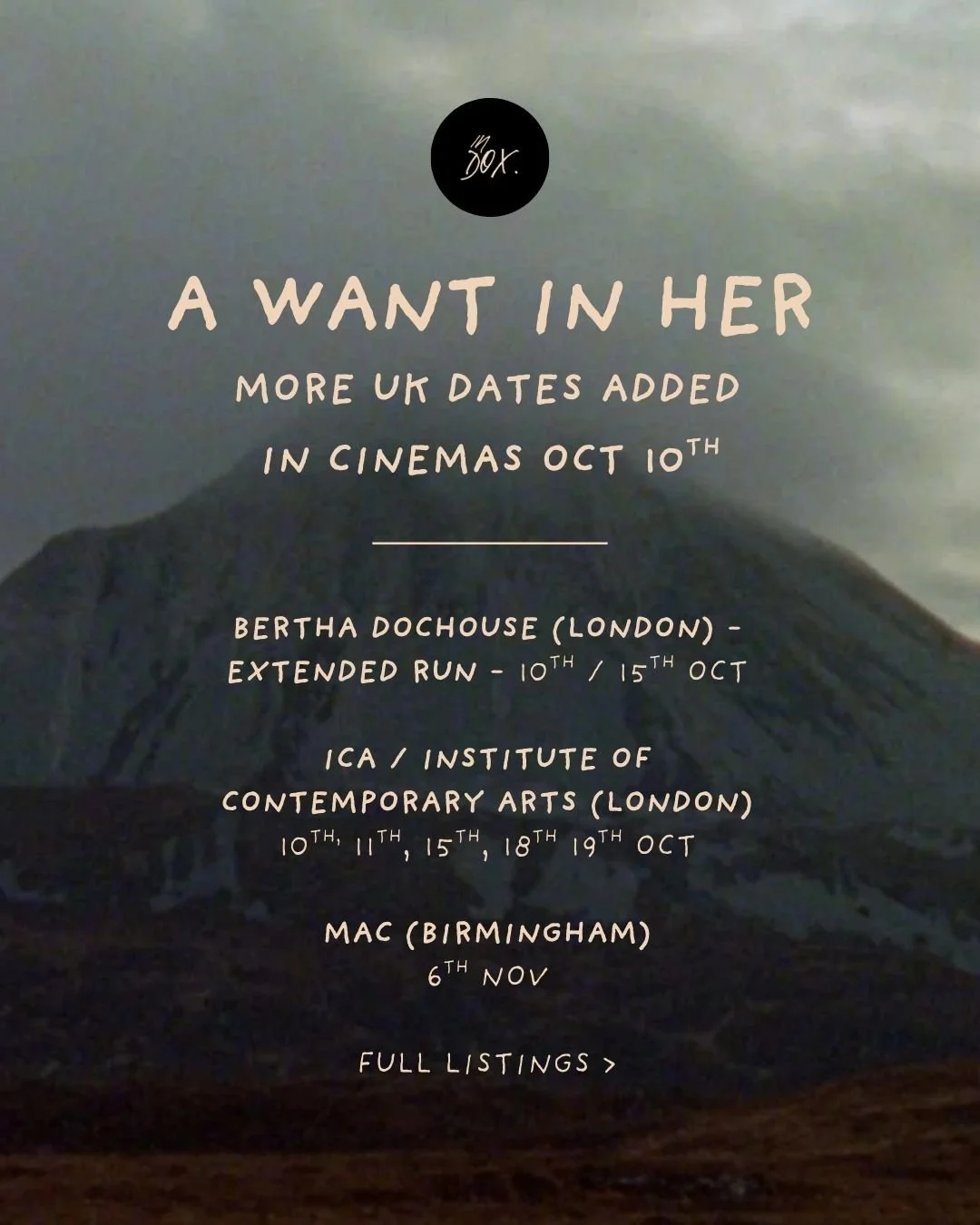New UK dates added for A WANT IN HER by @myrid_carten 
In Cinemas Oct 10th
@berthadochouse - extended run - 10th , 15th Oct
@icalondon - 10th, 11th, 15th, 18th, 19th Oct
@mac_birmingham - 6th Nov
More UK dates TBA soon!