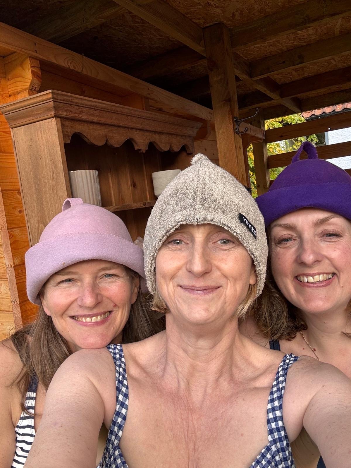 Wood fired sauna.  Sauna Hats, community session, Coltishall.  Health Yourself