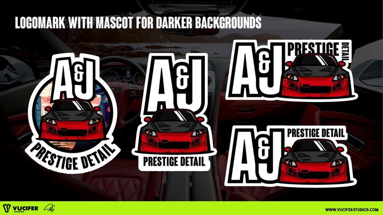 A&J Prestige Detail logo with red mascot car