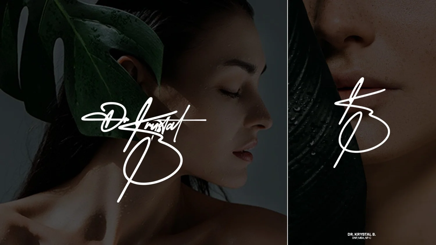 Dr. Krystal B signature and monogram over lifestyle photography