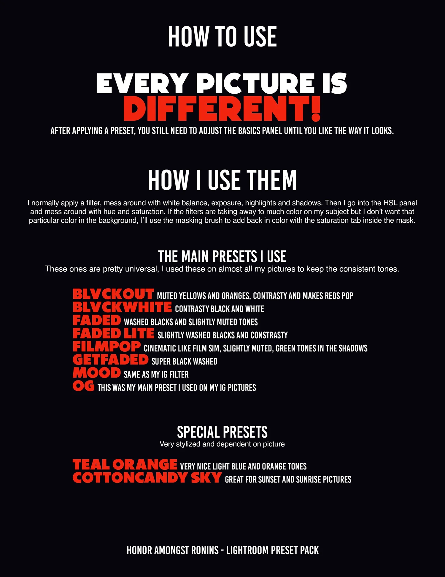 Honor Amongst Ronins, Lightroom preset pack 7