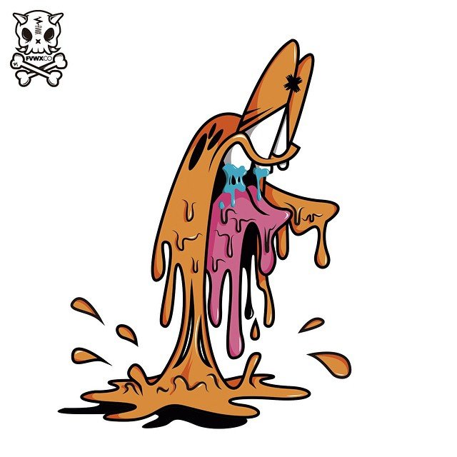 Orange Derp graffiti character melting into a drippy puddle