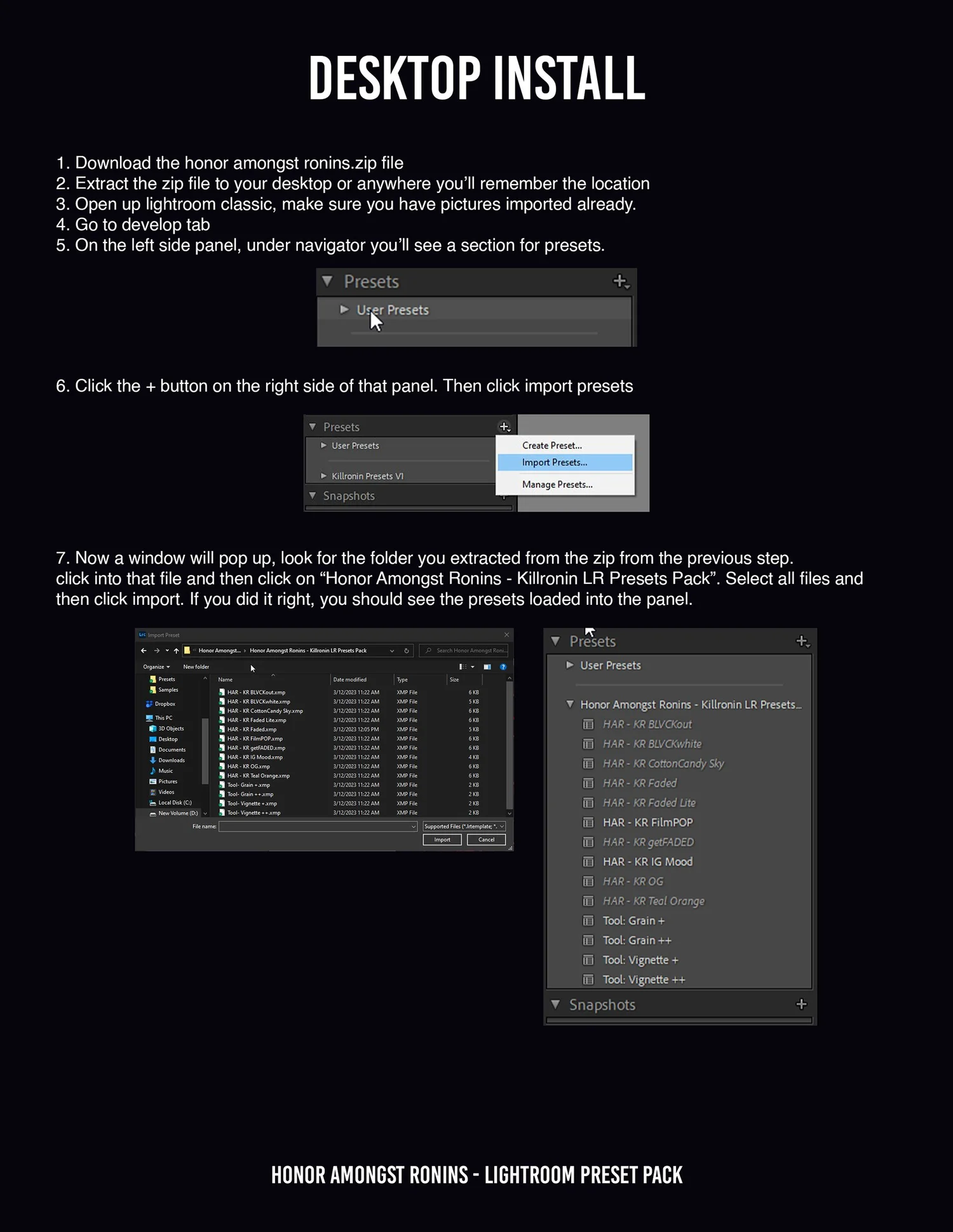 Honor Amongst Ronins, Lightroom preset pack 4