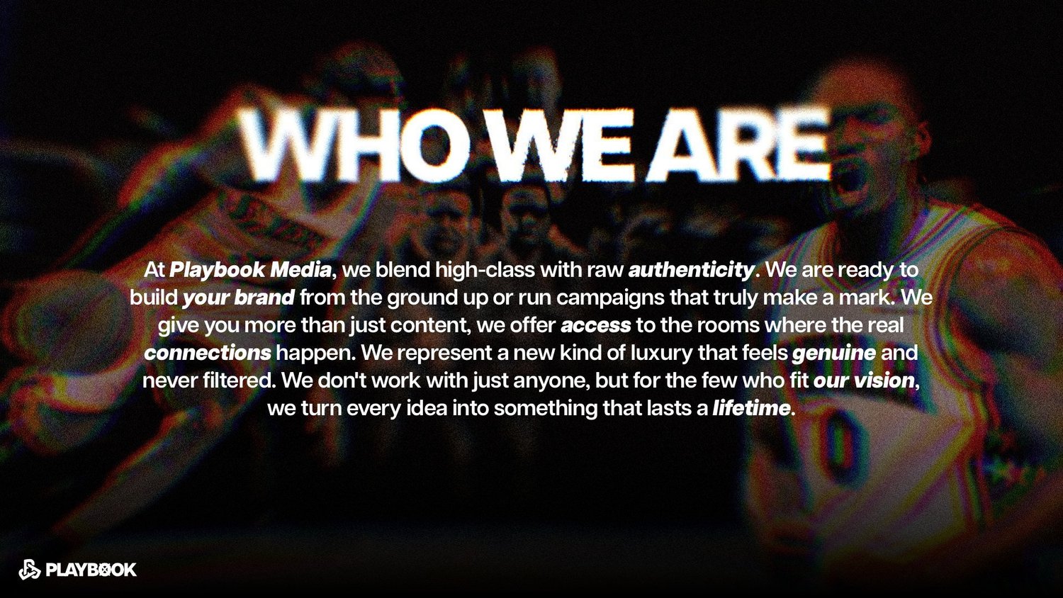 “Who we are” slide from the Playbook Media brand brief