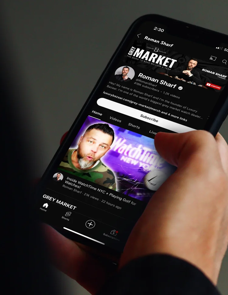 Grey Market YouTube channel on a phone