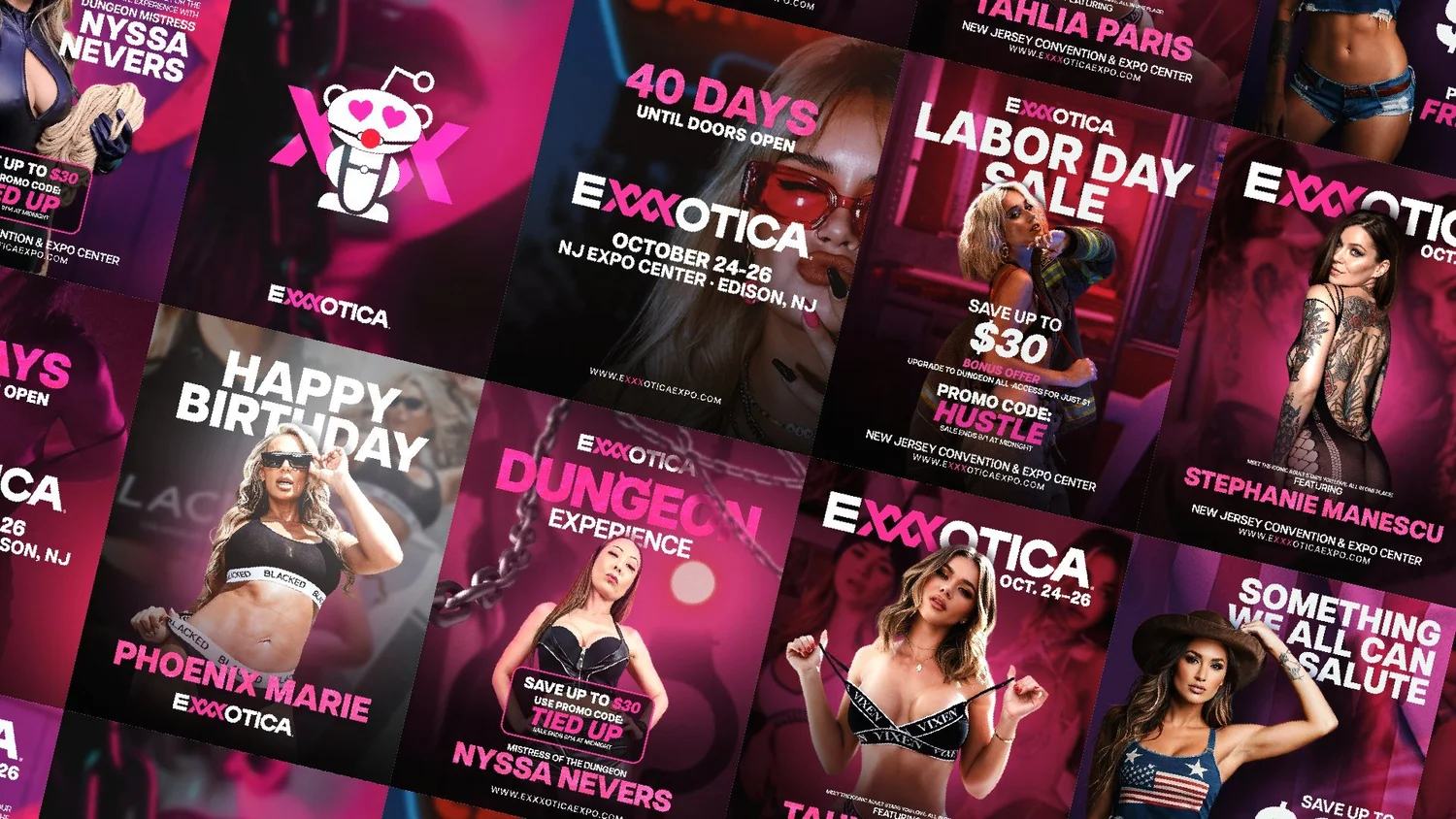 Collage of the finished Exxxotica posts