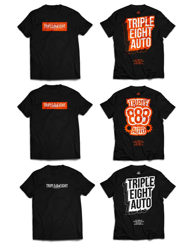 Triple Eight Auto tee designs, front and back
