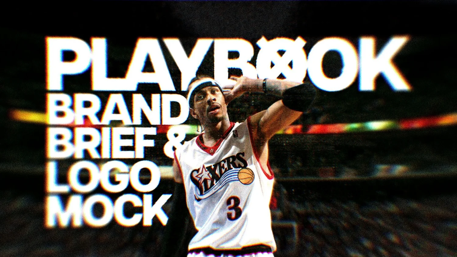 Playbook Media brand brief and logo mock cover over a basketball photo