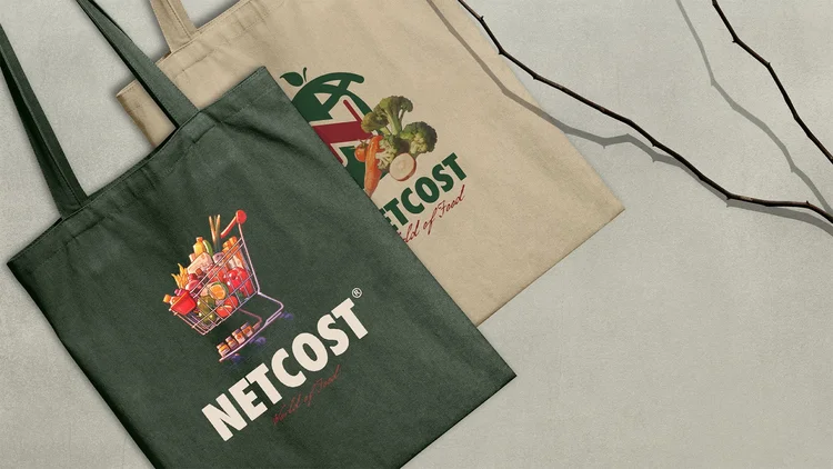 Netcost tote bags with the redesigned logo