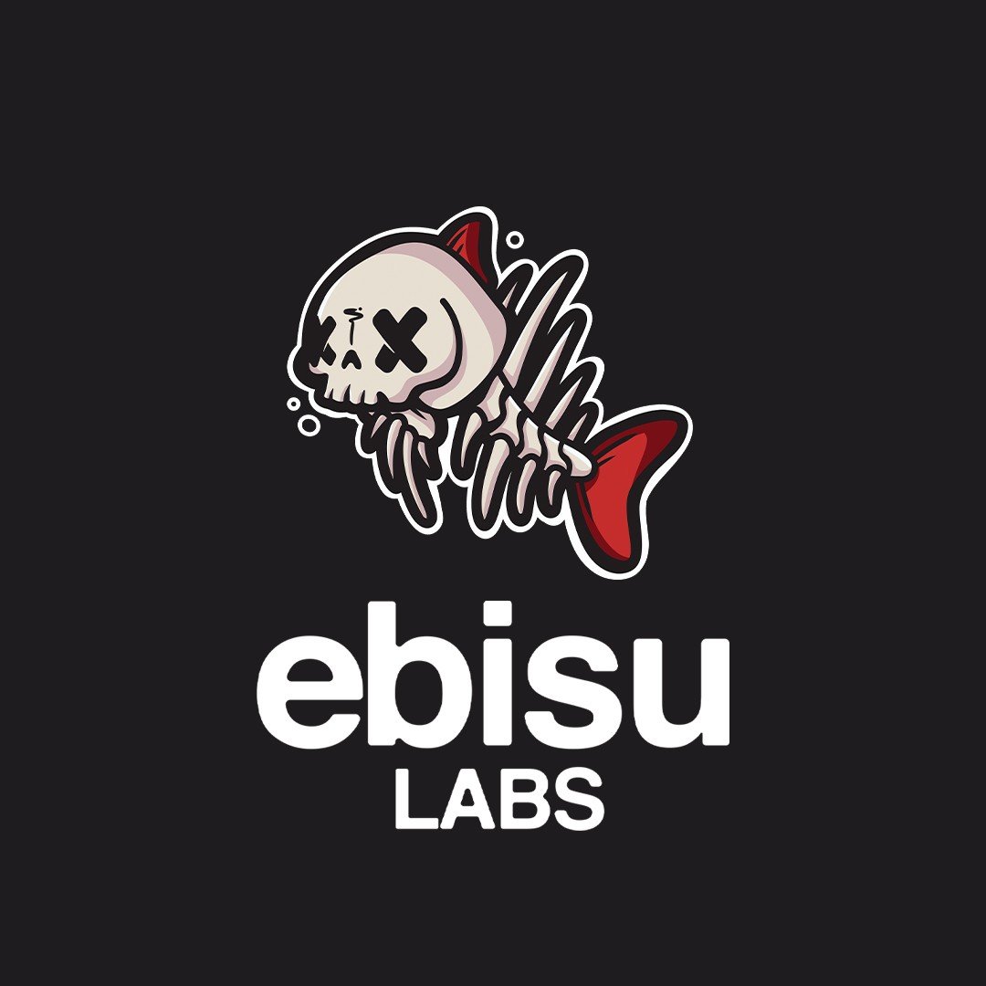 Ebisu Labs logo: a skeleton fish with X eyes and red fins above the ebisu LABS wordmark