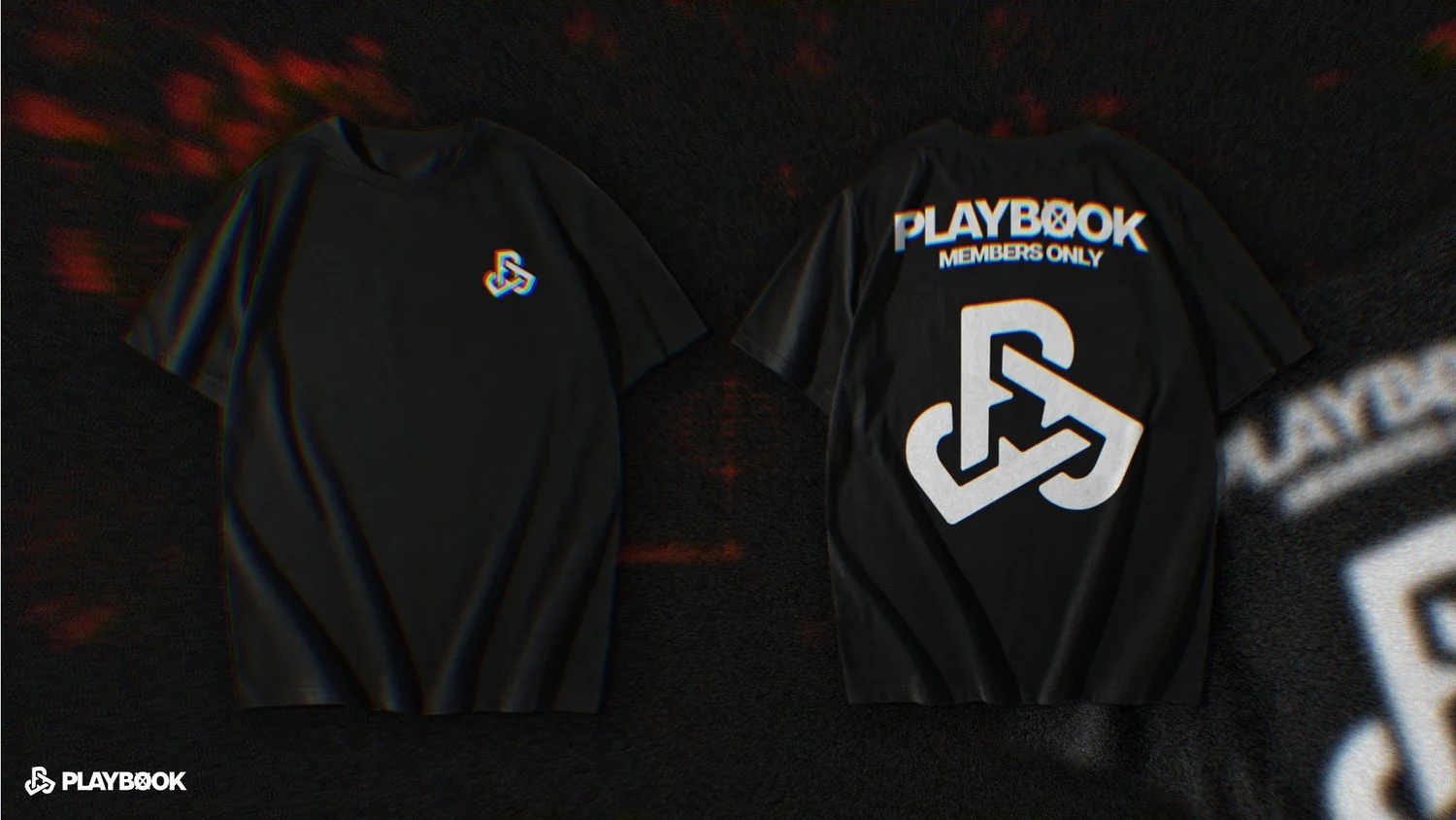 Black Playbook tees with a small chest mark and a members-only back print
