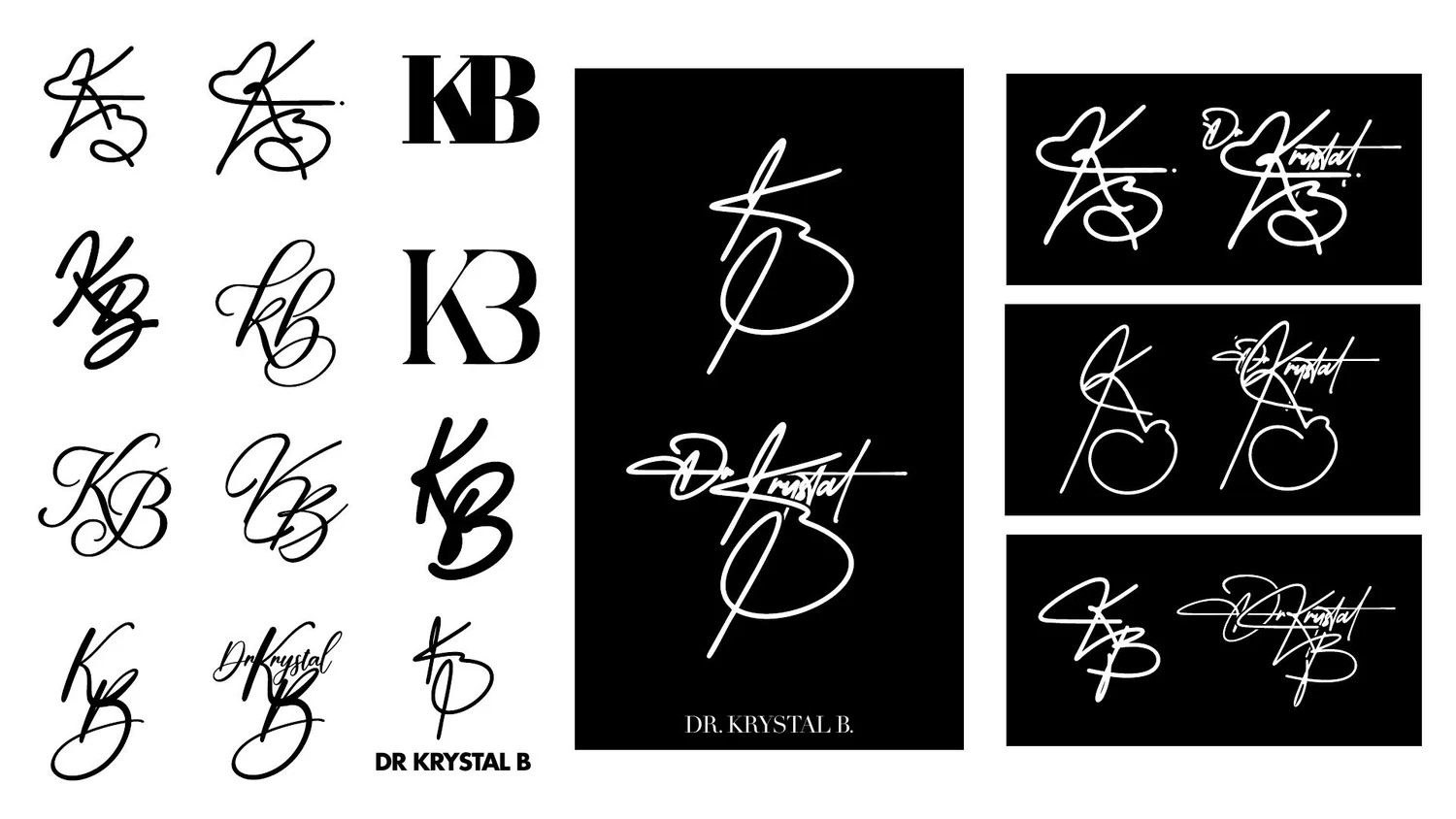 Dr. Krystal B KB monogram explorations and final signature and monogram lockups