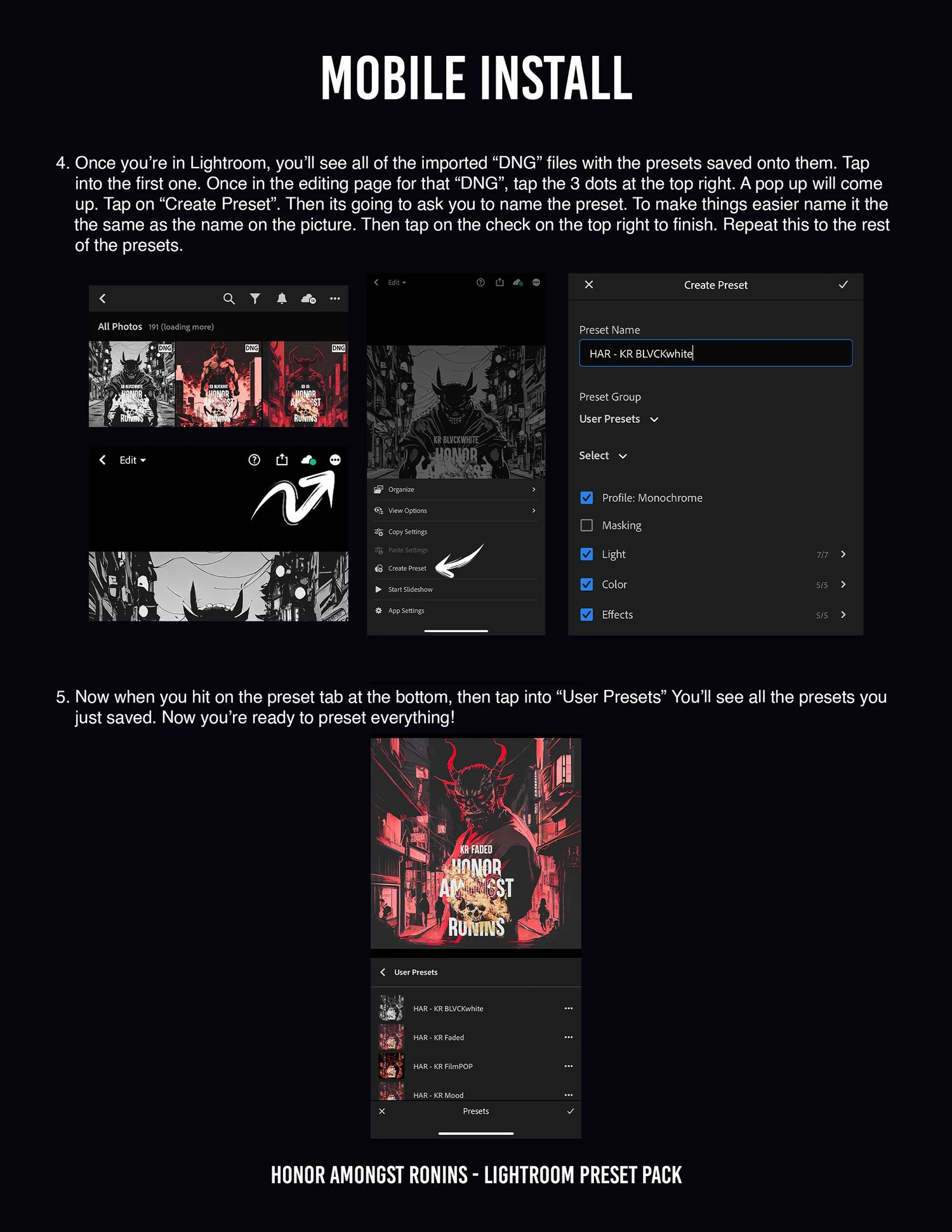 Honor Amongst Ronins, Lightroom preset pack 6