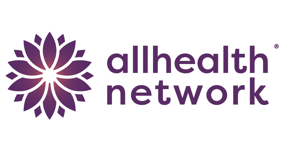 Purple logo featuring a gradient firework-like burst to the left and text that says "allhealth network" to the right, in bold letters.
