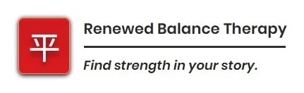 Logo for Renewed Balance Therapy with the tagline 'Find strength in your story'.
