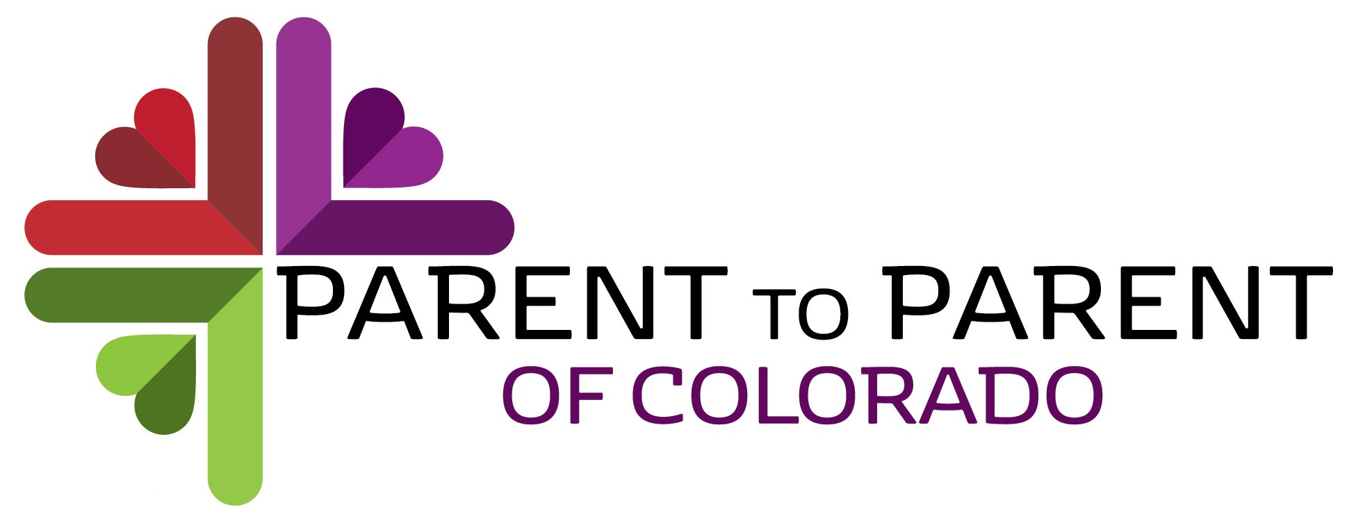 Logo of Parent to Parent of Colorado featuring a multicolored heart motif and the organization’s name
