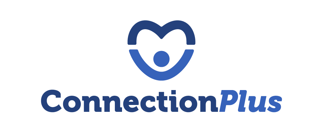Logo for ConnectionPlus with a stylized heart and face icon above the text 'ConnectionPlus' in blue.