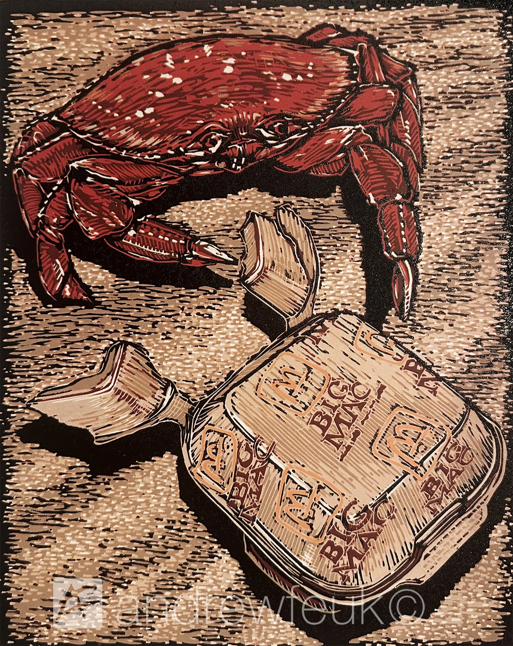 "Unrequited Love #6"
Medium: 6 color Reductive Linoleum Block,
Dimensions: 11" x 14”