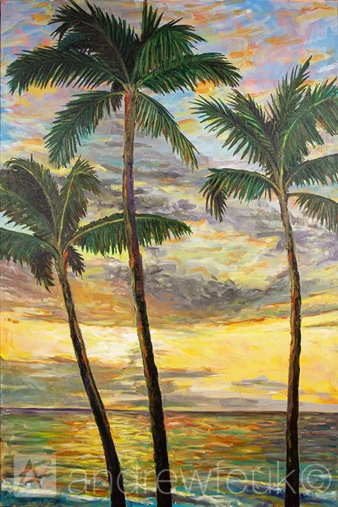 "Three palm trees" Commission
Medium: Oil on Canvas,
Dimensions: 40" x 60”