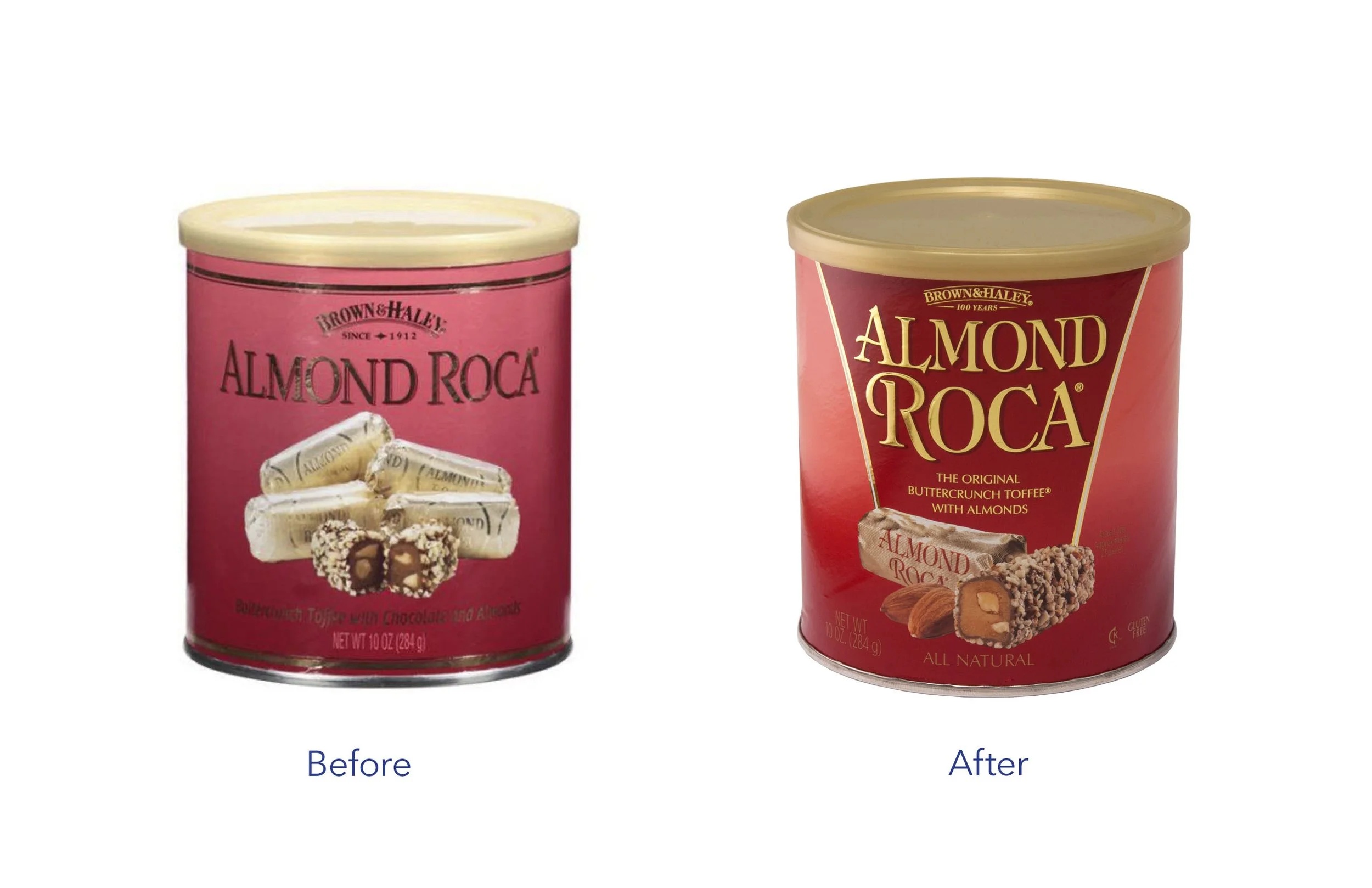 Served as lead designer for a 100-year-old confectionery enterprise, directing brand identity, product packaging, print collateral, and commercial photography.
Developed refreshed branding and packaging designs for Almond Roca, with Anton Kimball Des