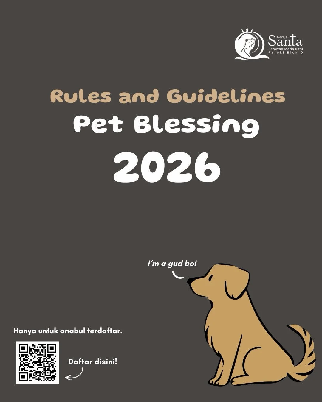 Before the big day, let&rsquo;s keep it safe &amp; joyful for everyone 
Swipe to check the guidelines in Pet Blessing 2026!

&mdash;

Sebelum hari H Pet Blessing 2026, mari kita berjaga-jaga agar acara tetap aman dan penuh sukacita untuk semua.

Gese