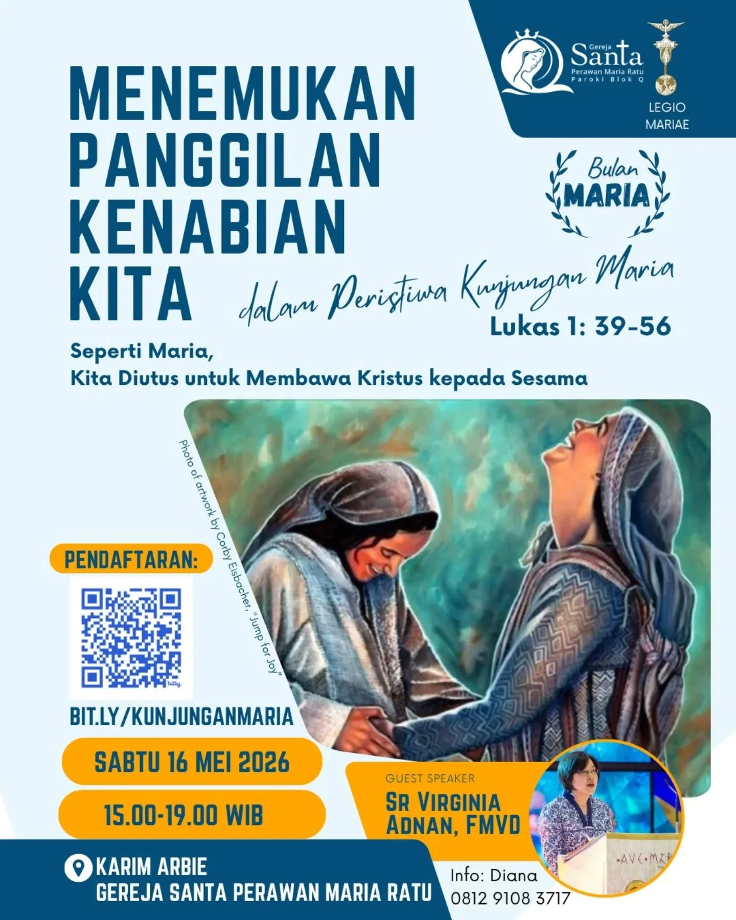 Dalam rangka memperingati Bulan Maria, Panbes bekerjasama dengan Legio Maria Blok Q mengadakan Seminar Rohani dengan tema: *Menemukan Panggilan Kenabian Kita.* 
Bersama Maria dalam peristiwa kunjungan kepada Elisabet, kita diajak untuk mendalami pang