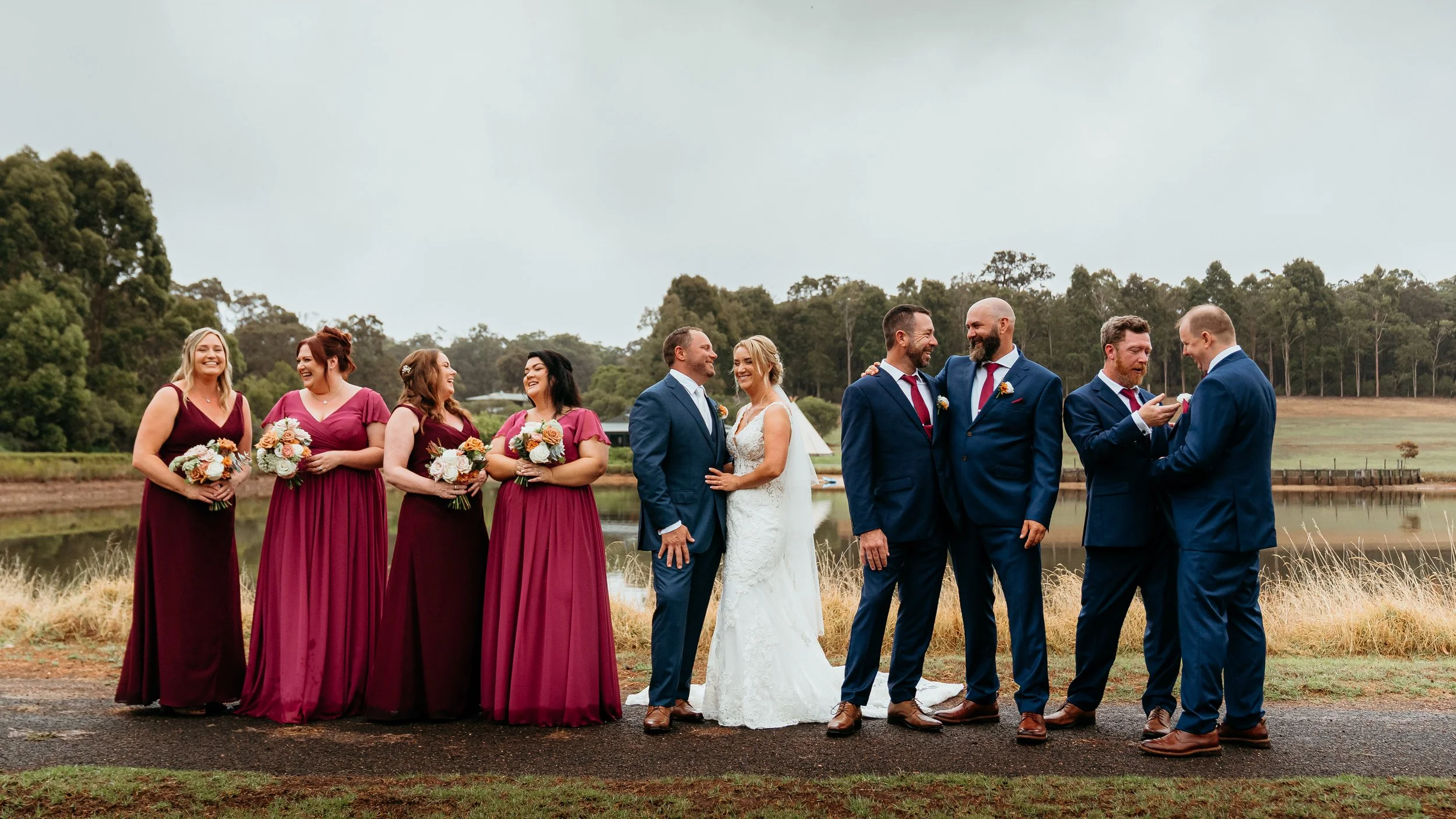 Relaxed Wedding Bridal Party laughing together