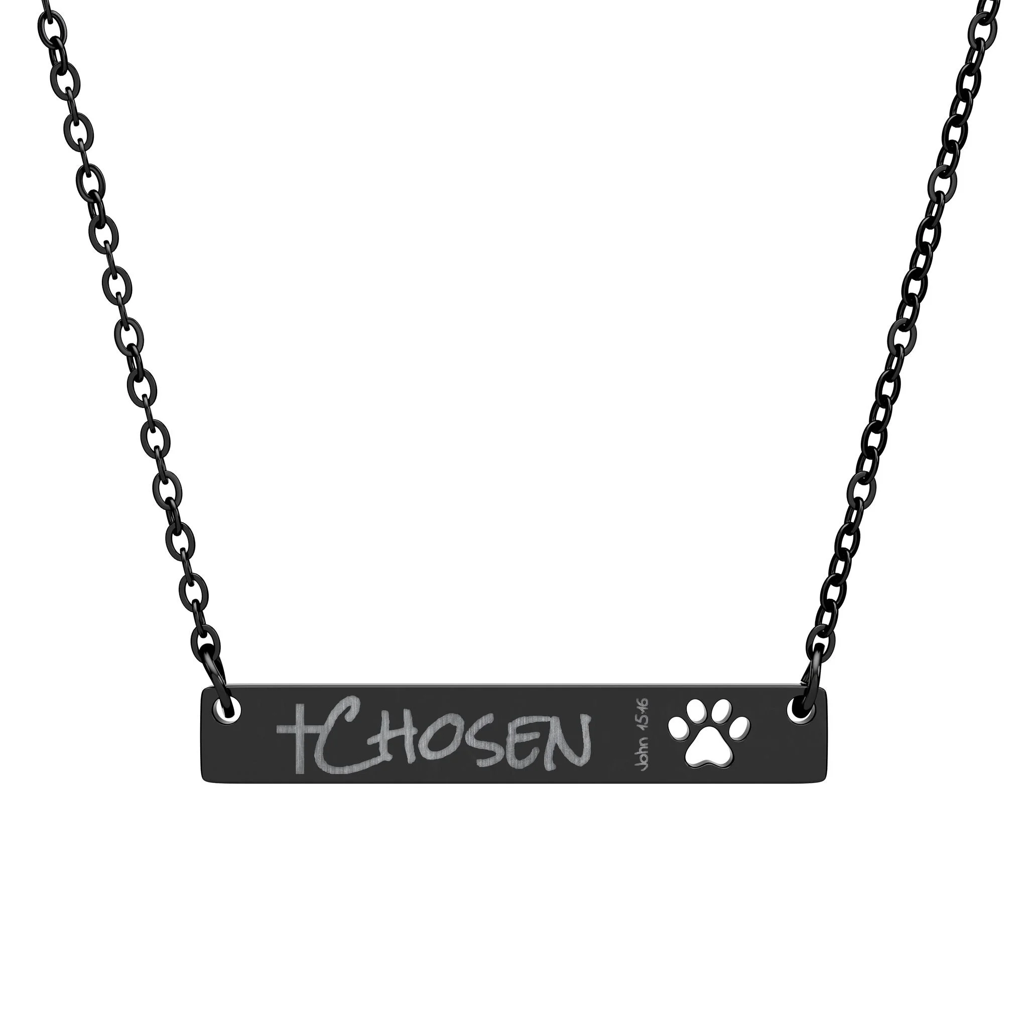 "Chosen" Paw Cutout Bar Necklace John 15:16