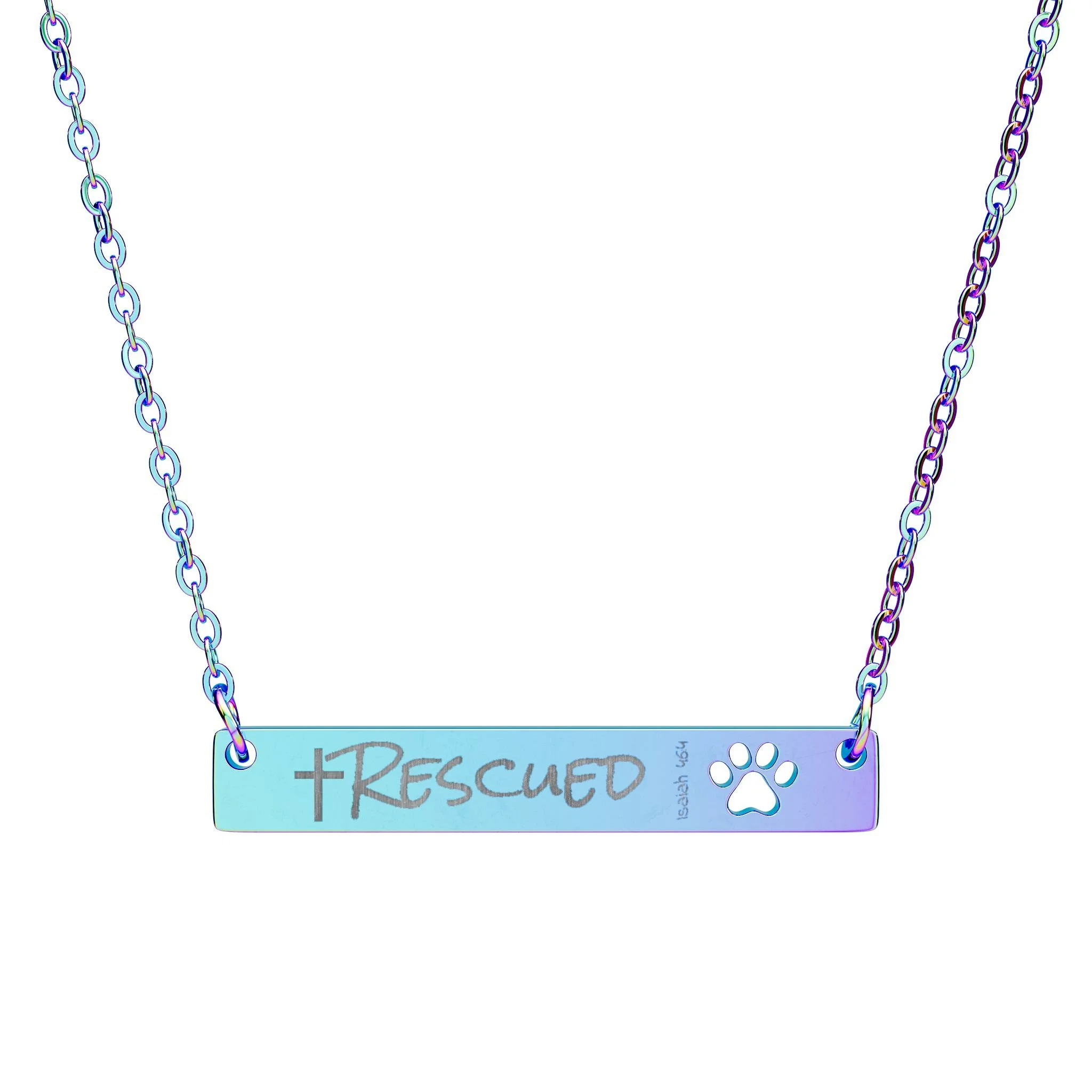 "Rescued" Paw Cutout Bar Necklace