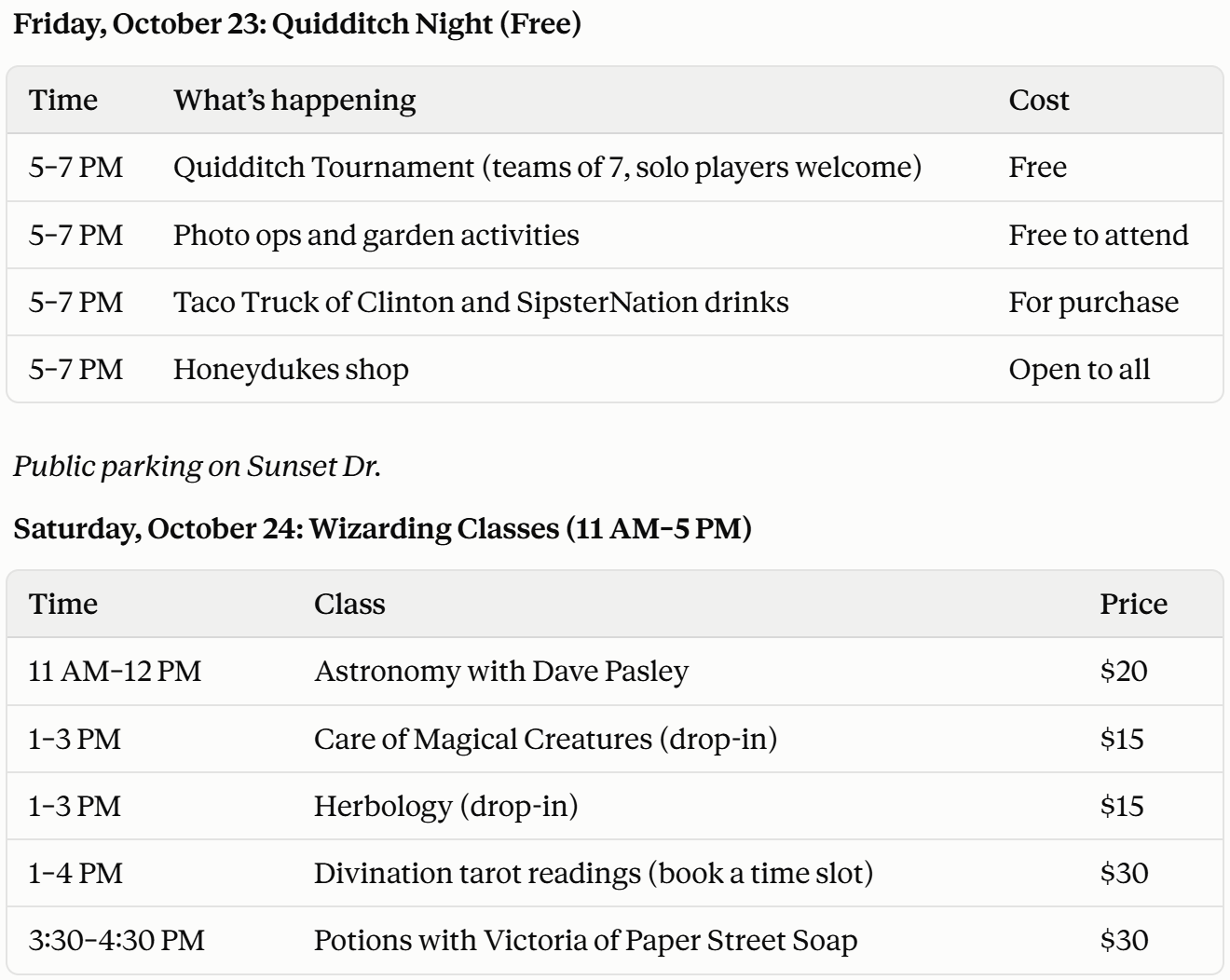 2026 Wizarding Weekend Agenda
