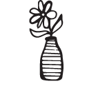 Simple drawing of a flower in a striped vase