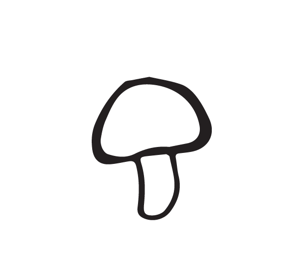 Simple black line drawing of a mushroom on a white background.