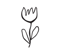 Simple line drawing of a flower with leaves