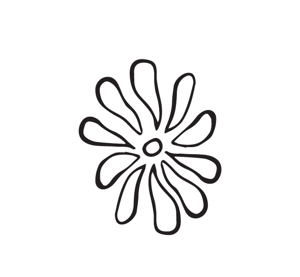 Simple hand-drawn flower with oval petals and a circular center.