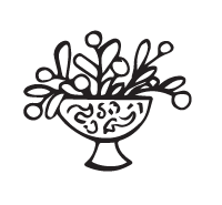 Illustration of a vase with abstract plant-like shapes
