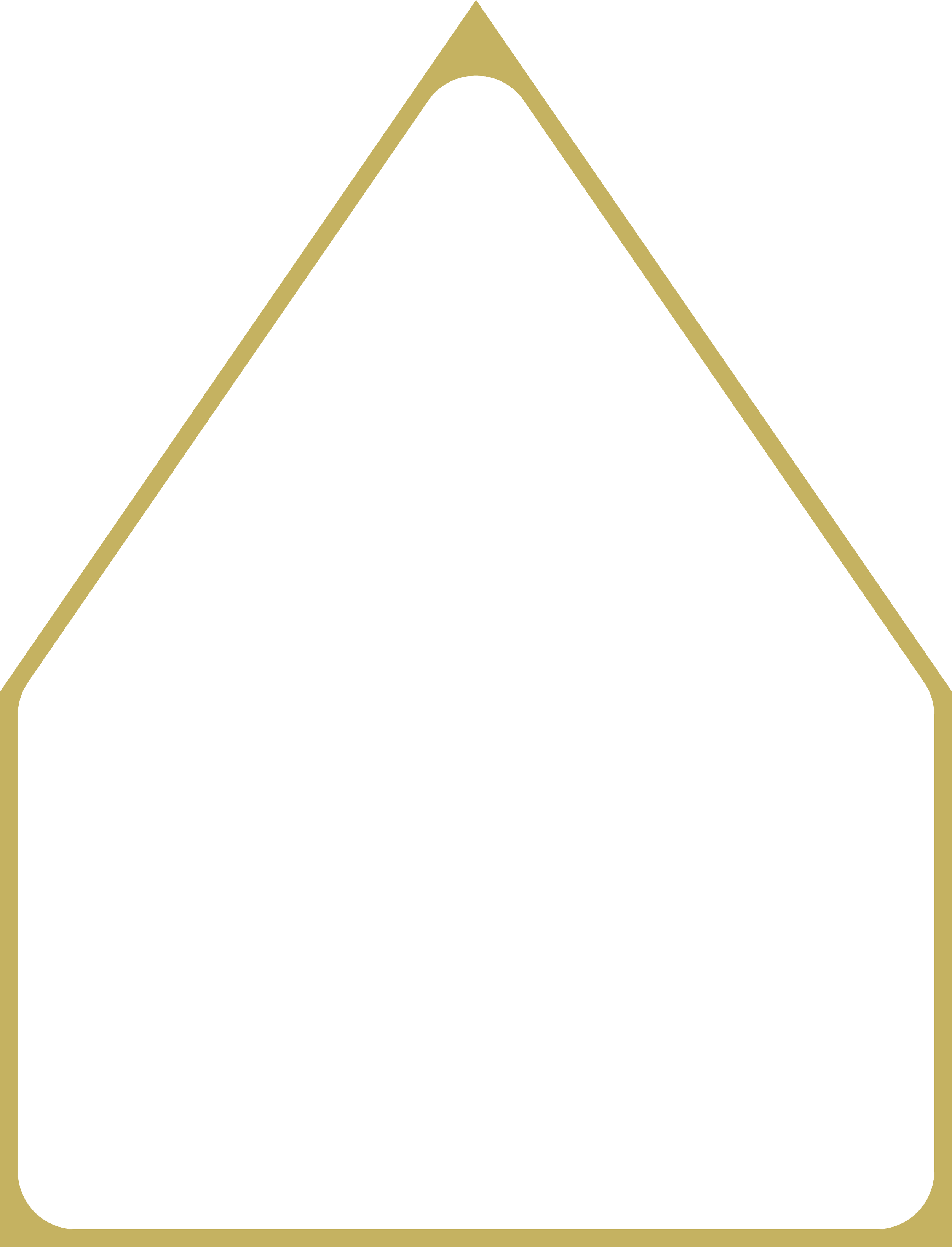 Gold outline of a house shape on a black background