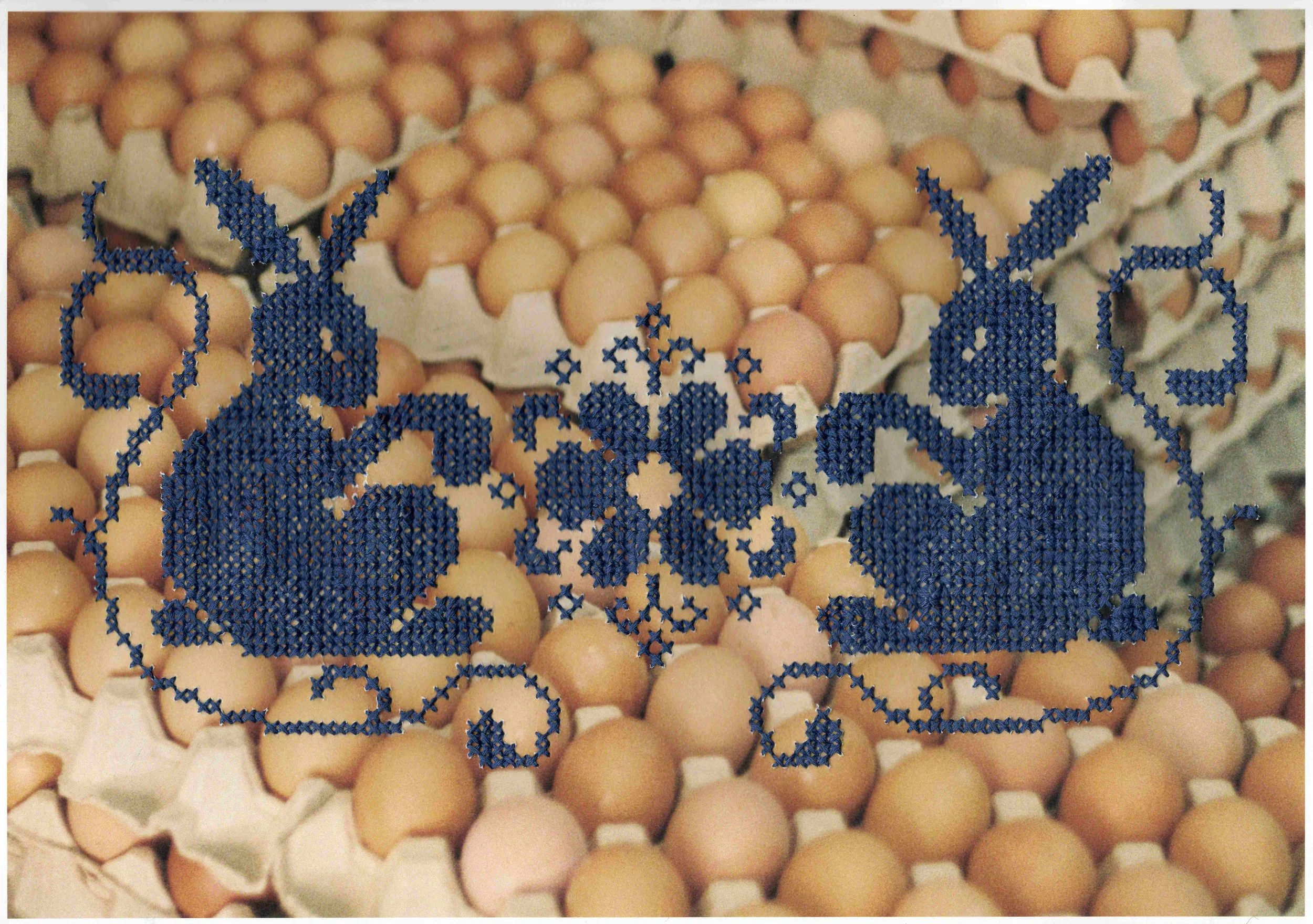 White Rabbit, 2025, Archival inkjet print embroidered with cotton thread, 21 x 29.7 cm 