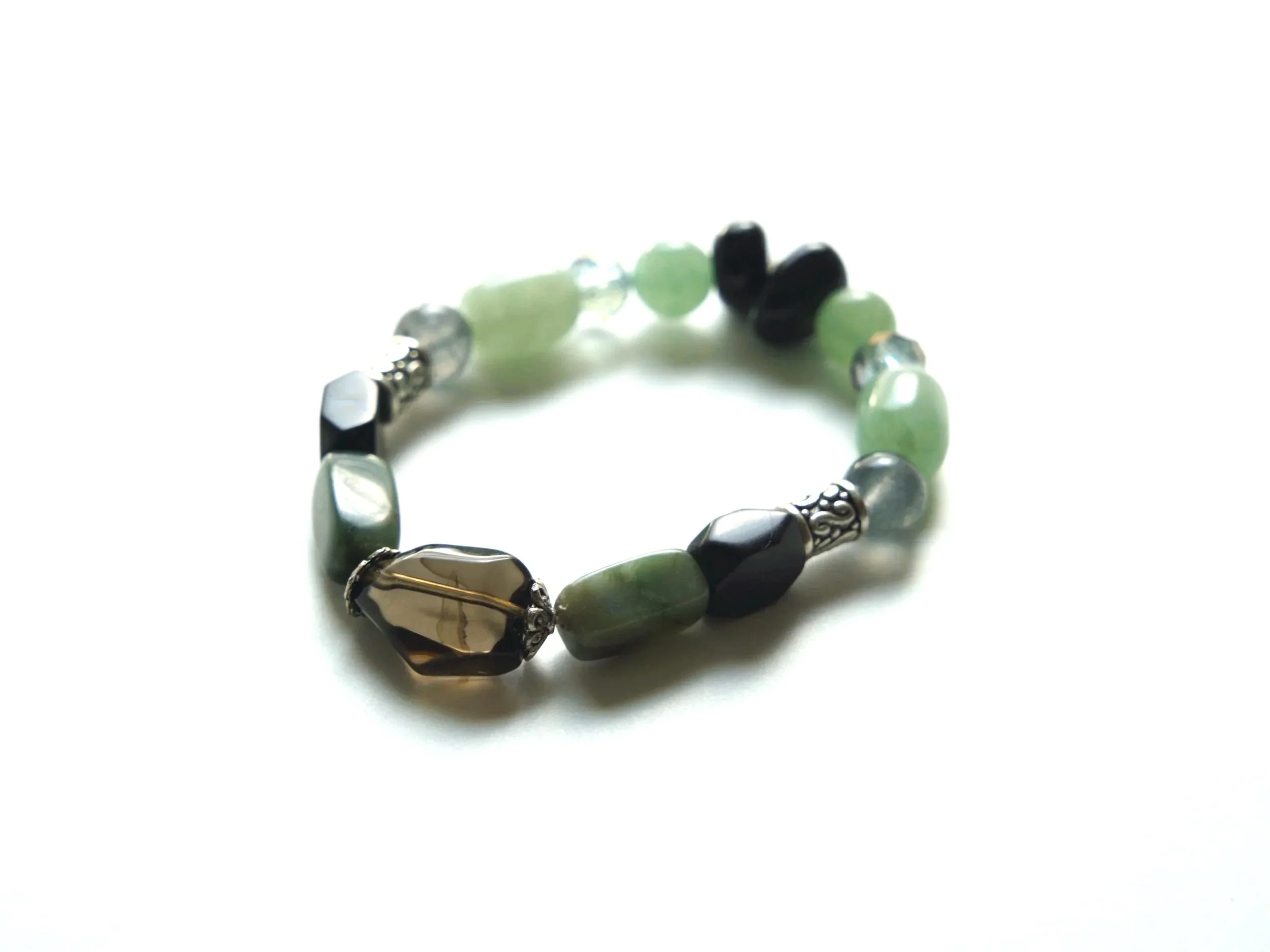 Grey Glass - Moss Agate Black Onyx Bracelet