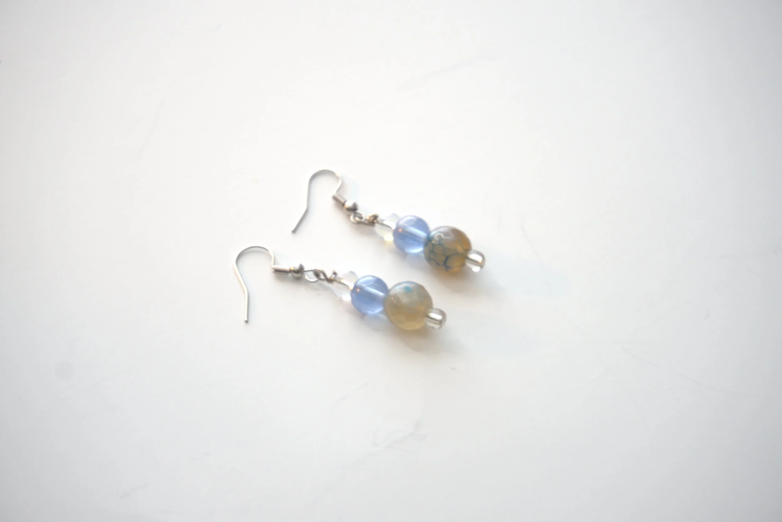 Light Blue Glass & Agate - Earrings